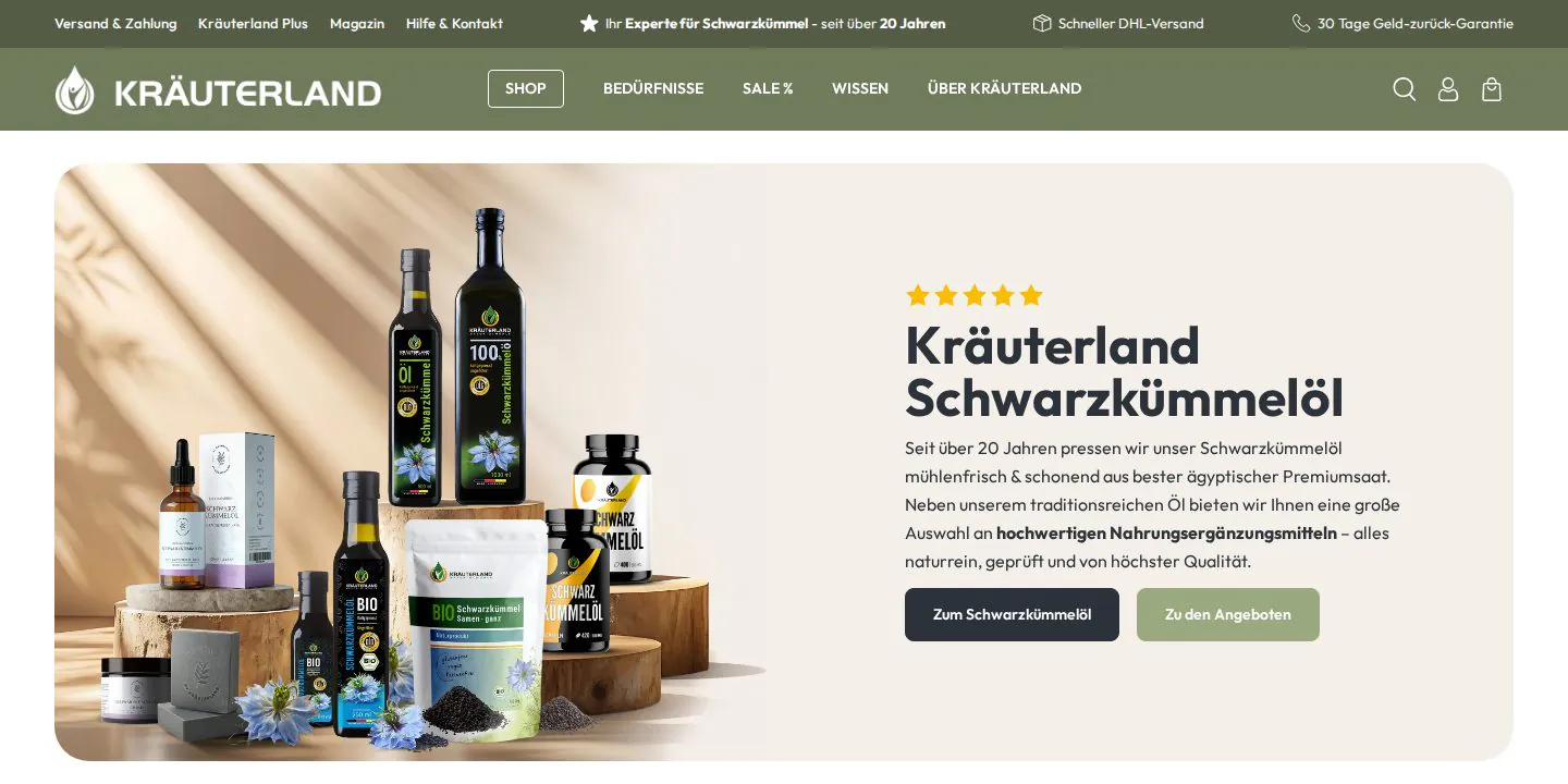 Startseiten von kraeuterland.de und hanfosan.de, beide auf Shopware 6